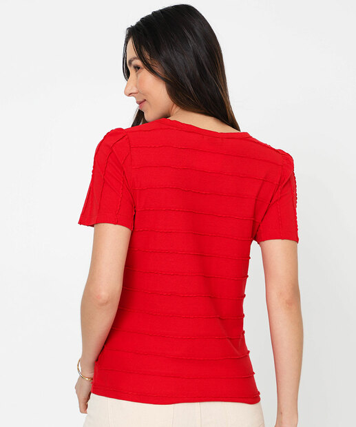 Blusa Feminina Textura Manga Princesa Marisa Vermelho