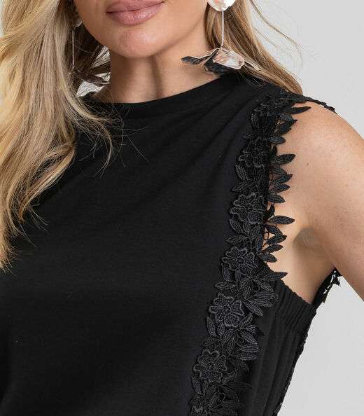 Blusa Feminina Com Renda Guipir Dianna Preto