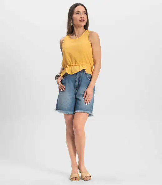 Regata Feminina em Crepe Infinita Cor Amarelo