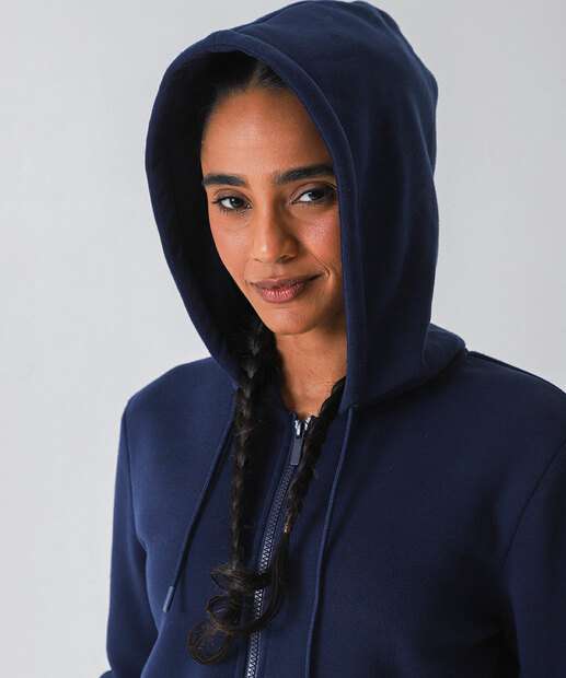 Casaco Feminino Moletom Fitness Marisa Azul