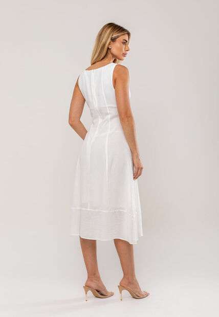Vestido Midi Decote Reto e Alça Larga Branco Salvatore