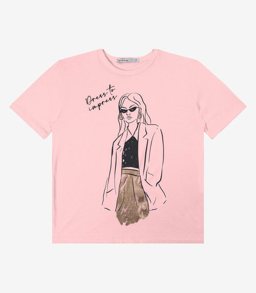 Image_T- shirt em Meia Malha Feminina Endless Rosa