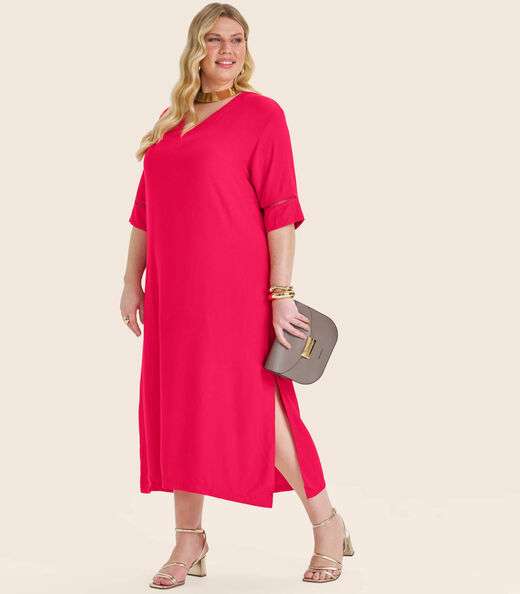 Vestido Manga Curta em Viscose Secret Glam Vermelho