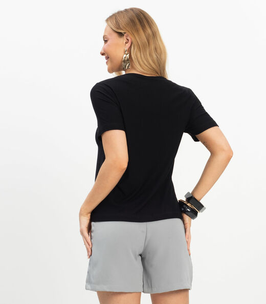 T- Shirt Feminina Meia Malha Rovitex Preto