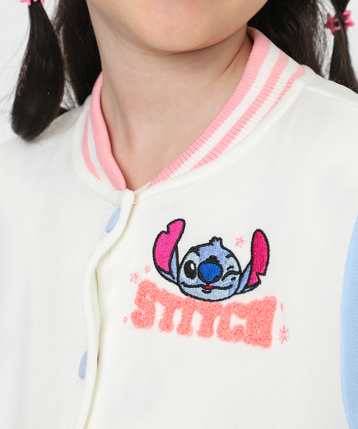 Jaqueta infantil Moletom Bomber Stitch Disney Tam 4 a 10 Off white