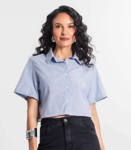 Camisa Cropped Feminina Básica Select Azul