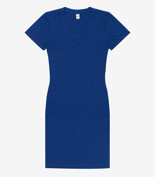 Vestido Feminino Em Ribana Canelada Rovitex Azul