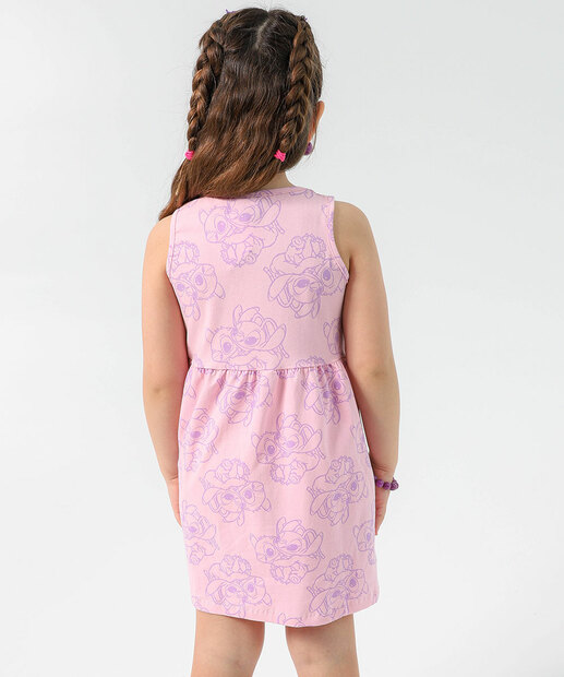 Vestido Infantil Estampa Stitch e Angel Tam 4 a 10 Rosa