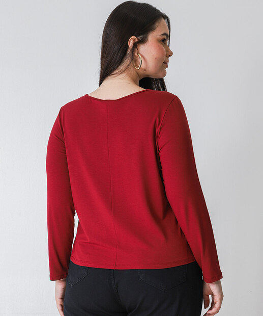 Blusa Plus Size Feminina Aviamento Manga Longa Marisa Marrom