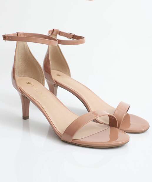 Sandália Salto Fino Feminina Verniz Via Uno Bege