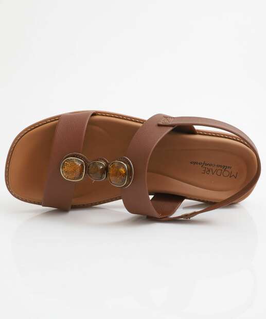 Sandália Feminina Rasteira Pedras Modare Marrom