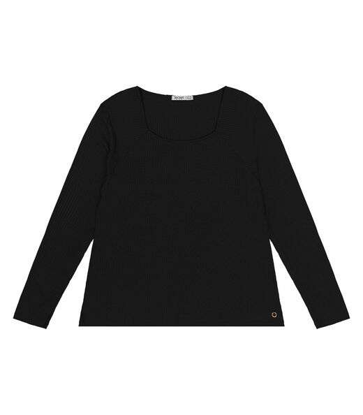 Blusa Plus Size Em Ribana Canelada  Secret Glam Preto