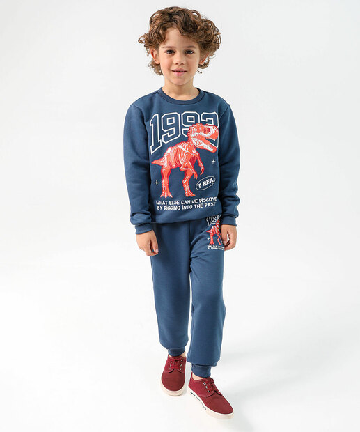 Blusão Infantil Moletom Dinossauro Marisa Tam 4 a 10 Azul