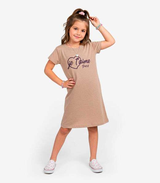 Vestido Feminino Infantil em Molecotton Select Marrom