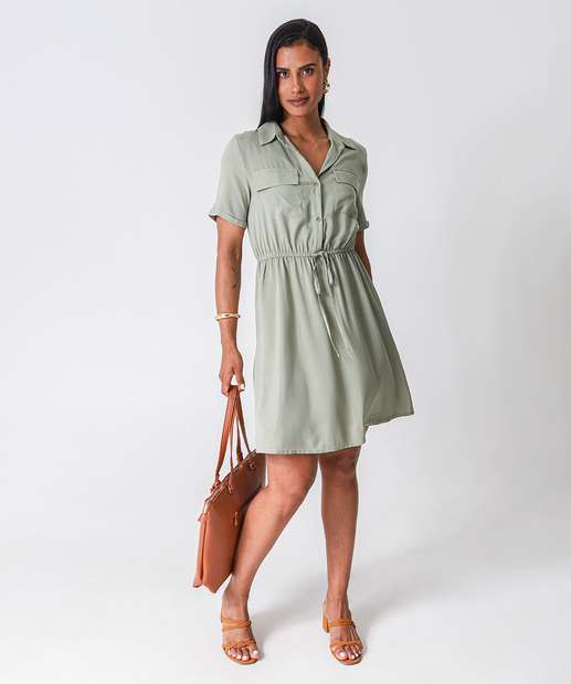 Vestido Feminino Chemise Manga Curta Marisa Verde