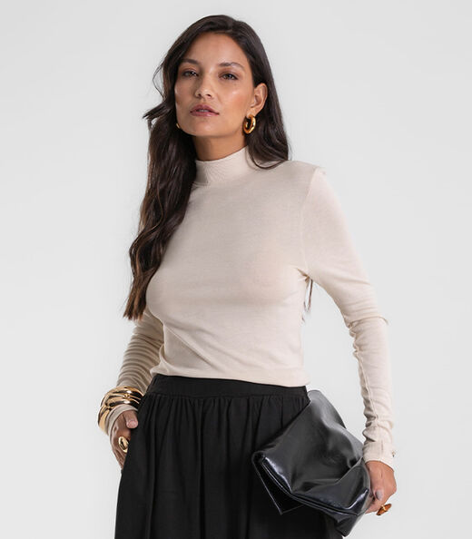 Blusa Manga Longa Vico Tricot Básica Endless Bege