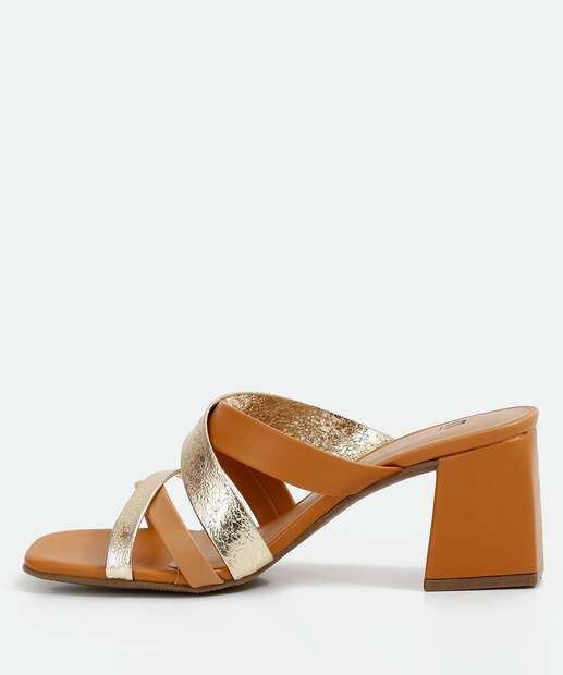 Tamanco Feminino Salto Grosso Tiras Metalizadas Marisa