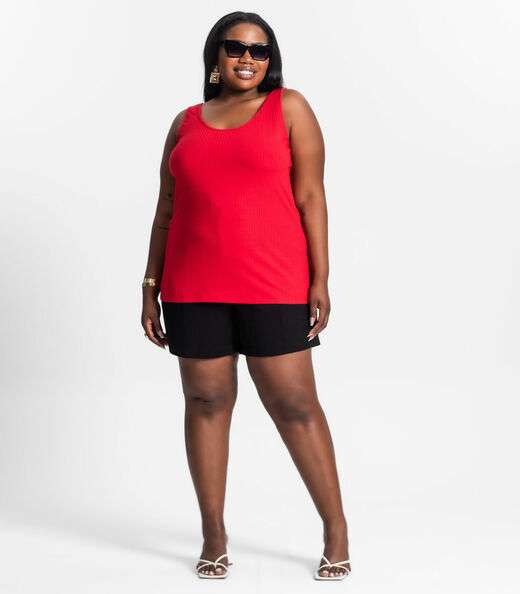Regata Plus Size Em Ribana Canelada Secret Glam Vermelho