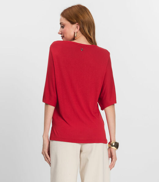 Blusa Feminina Manga Curta em Visco Tricot Endless Vermelho