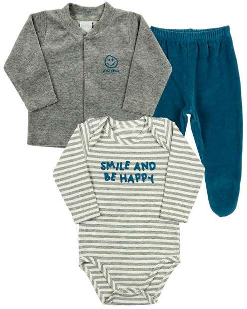 Image_Conjunto Bebê Inverno Casaco Body e Calça Plush e Cotton Listrado Smile And Be H