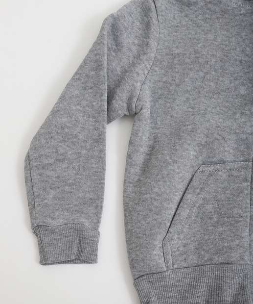 Casaco Infantil Moletom Flanelado Capuz Marisa Tam 1 a 3 Cinza