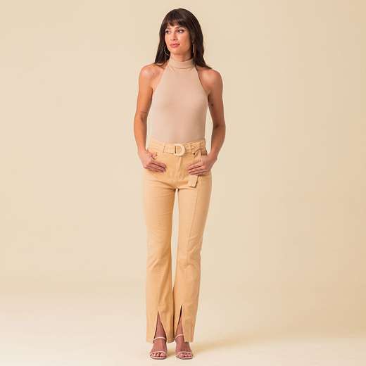 Calça Flare com Cinto Feminina Sarja Disparate
