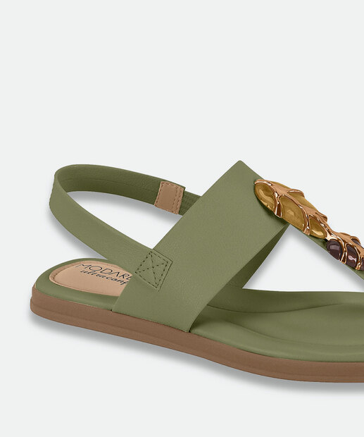 Sandália Feminina Rasteira Pedras Sintéticas Modare Verde