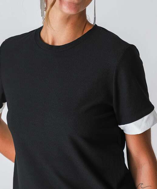 Blusa Feminina Bicolor Manga Curta Marisa Preto