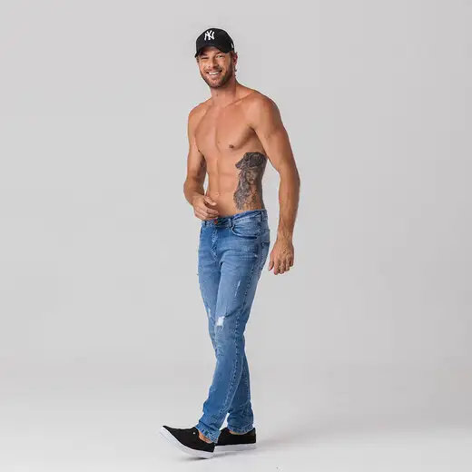 Calça Jeans Skinny Puídos Masculina Rock e Soda