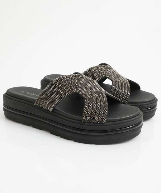 Tamanco Feminino Flatform Strass Bebecê Preto