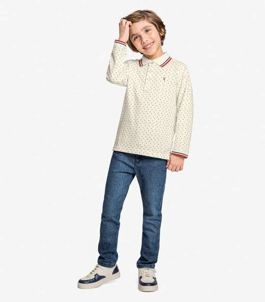 Camisa Polo Infantil Manga Longa Trick Nick Bege