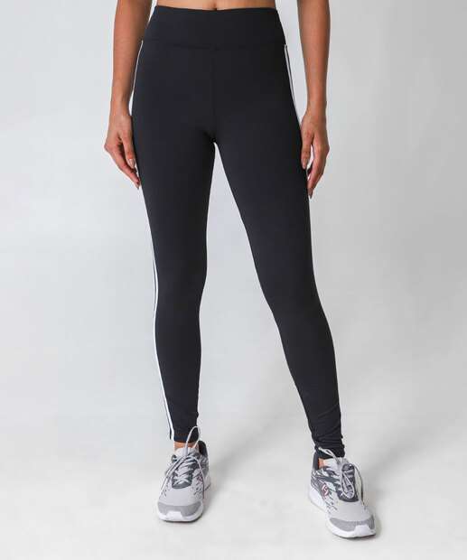 Calça Feminina Legging Listrada Fitness Marisa Preto