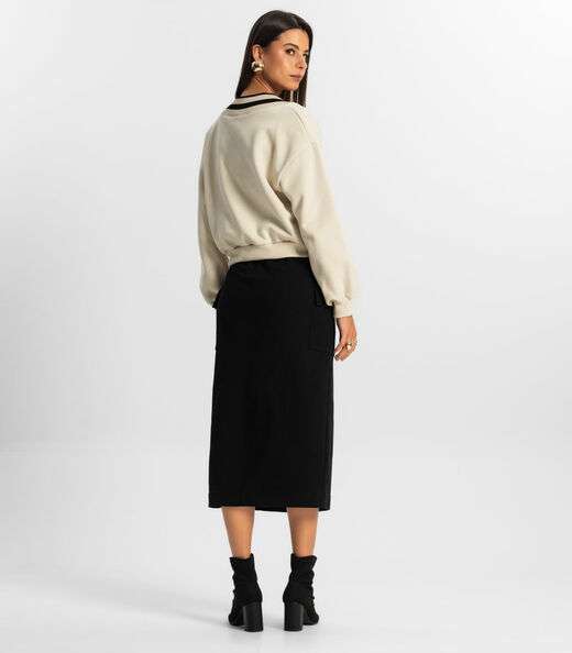 Saia Midi Cargo Feminino Rovitex Preto