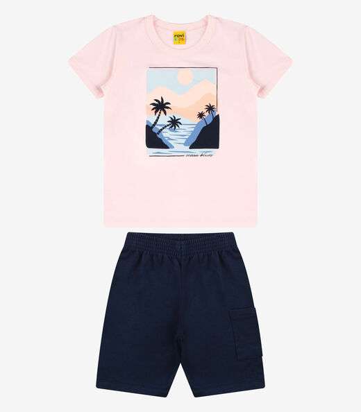 Conjunto Camiseta com Bermuda Menino Rovi Kids Rosa