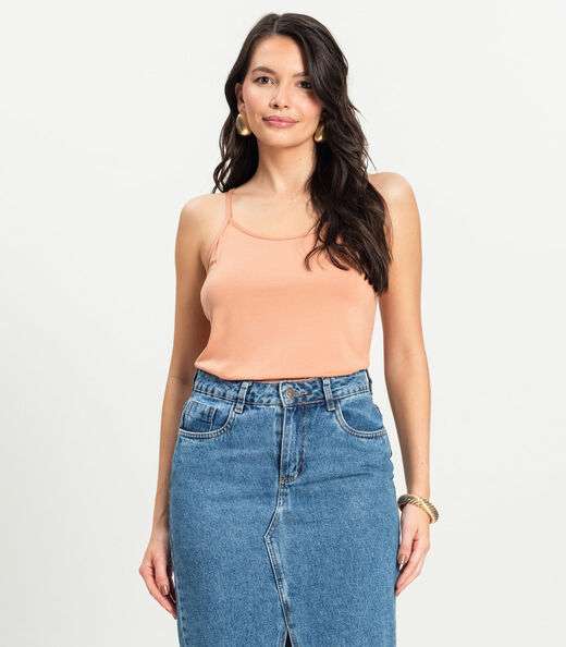 Blusa de Alça Feminina Viscotorcion Básica Rovitex Marrom