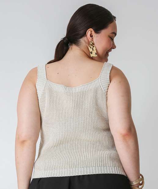 Blusa Regata Plus Size Tricô Marisa Bege