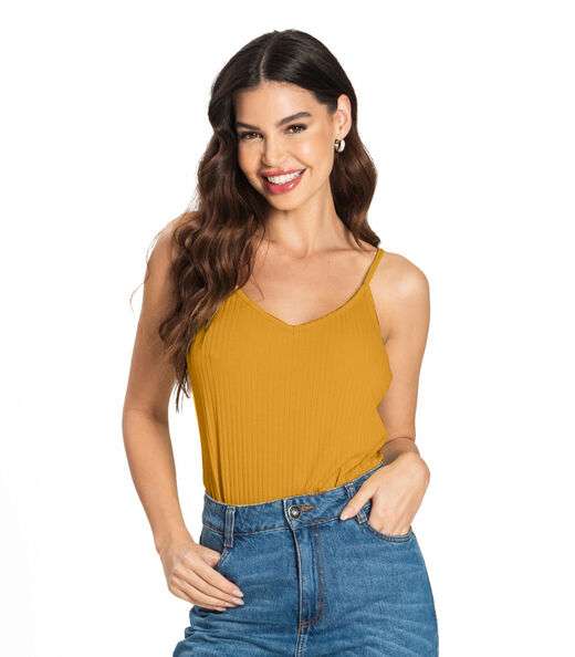 Blusa De Alça Feminina Ribana Canelada Rovitex Amarelo