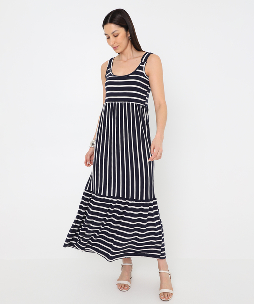 Vestido Longo Feminino Listrado Marisa Azul