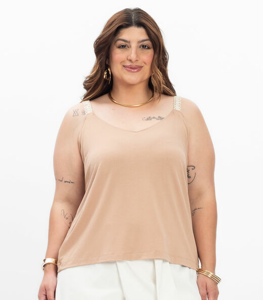 Blusa de Alça Feminina Plus Size Secret Glam Marrom