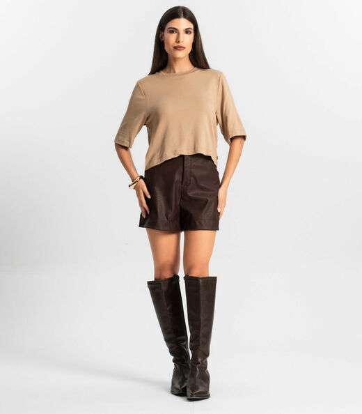 Blusa Feminina Manga Curta em Molecotton Endless Marrom