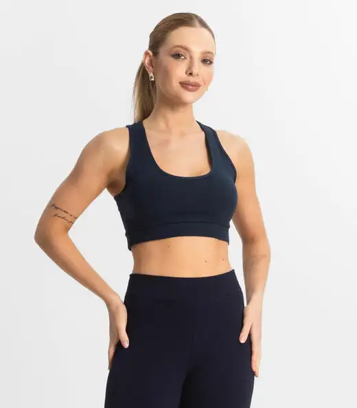 Top Fitness Feminino em Cotton Pesado Select Azul