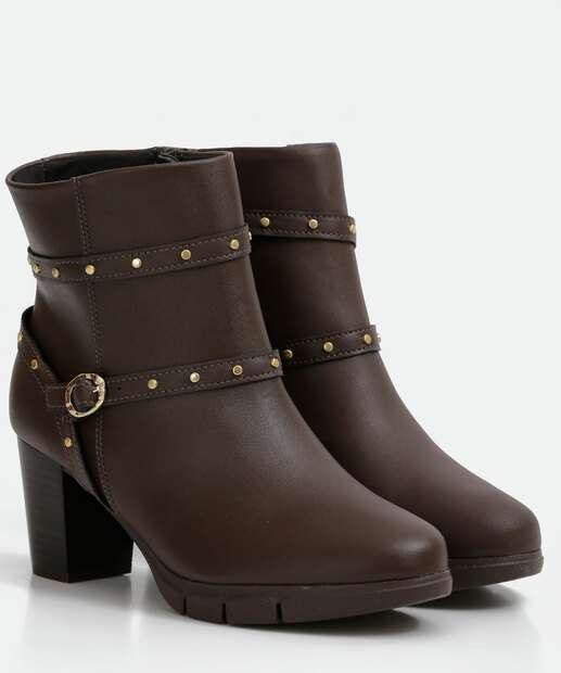 Bota Feminina Cano Curto Salto Grosso Tachas Modare 