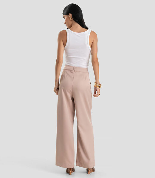 Calça Feminina Pantalona em Tecido Dianna Bege