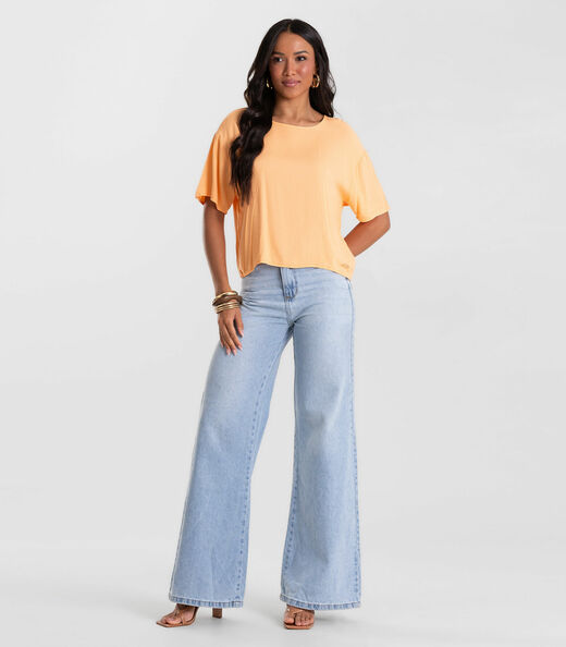 Blusa Feminina Box Em Tecido Viscose Rovitex Laranja