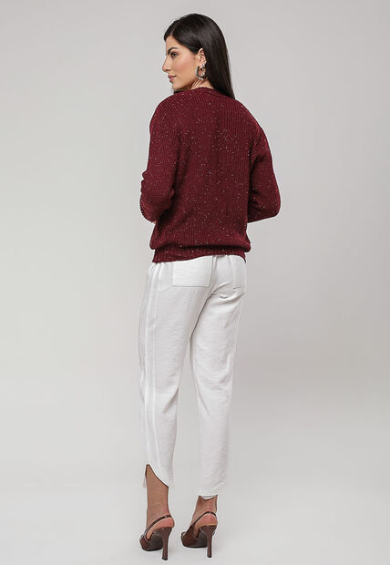 Blusa de Tricot em Fio Boton? Vinho Salvatore