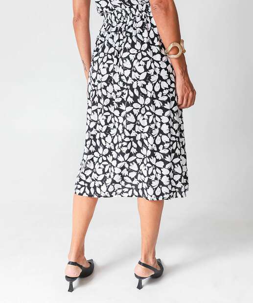 Saia Midi Feminina Estampa Flores Babado Marisa Preto