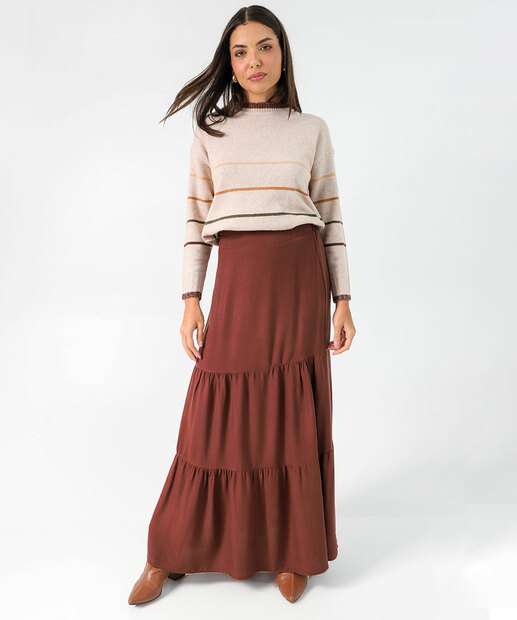 Suéter Feminino Chenille Listrado Brilho Lurex Marisa Bege