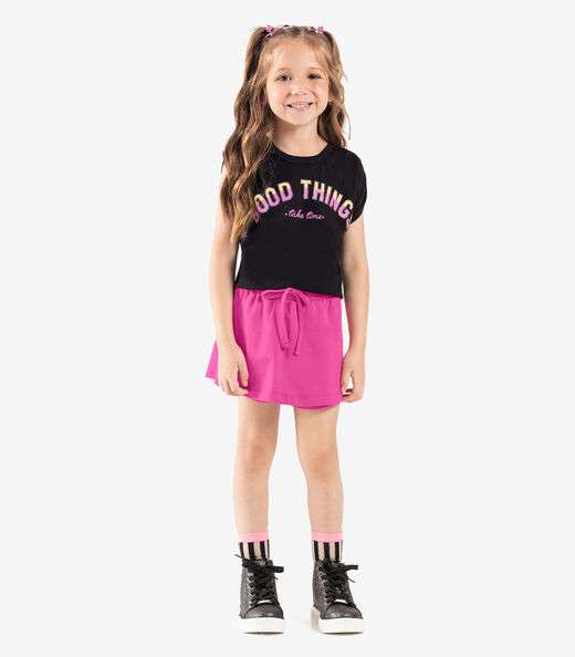 Conjunto Infantil Blusa Com Shorts Saia Rovi Kids Preto