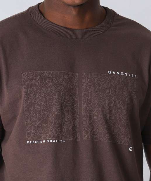 Camiseta Masculina Estampa Frontal Gangster Marrom