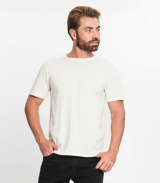 Camiseta Masculina Meia Malha Maquinetada Diametro Bege